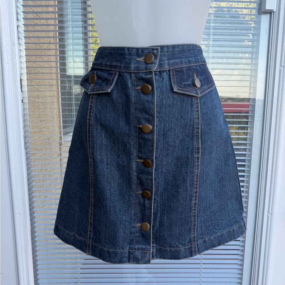 Denim Button-Front Skirt